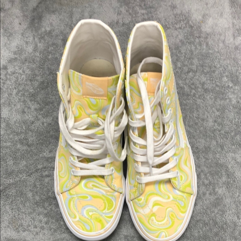 Vans Yellow and Green Swirl Patterned High-Top Sneakers - Picture 6 of 7